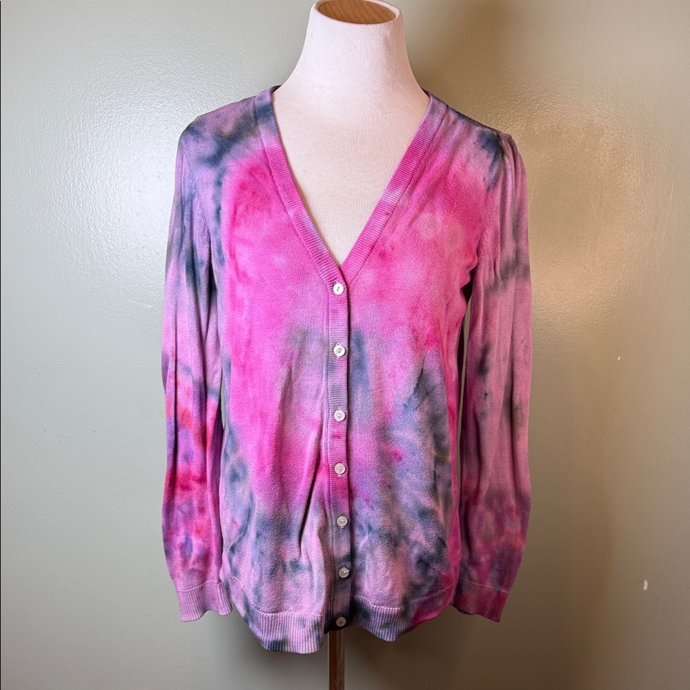 Pink and Black Tie-Dye Women's Cardigan
